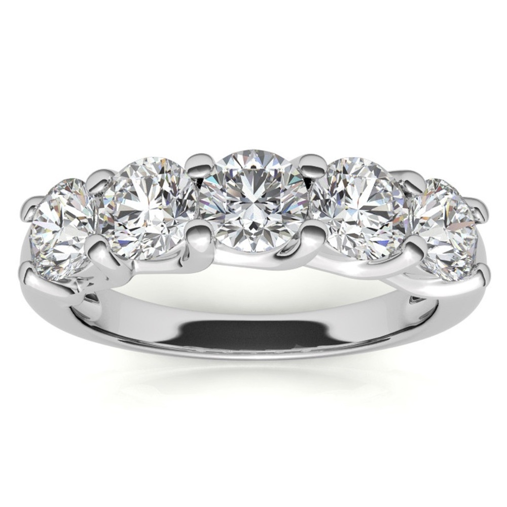 Solid 14k white gold 5 stone anniversary band ring 6.25 - Picture 2 of 16